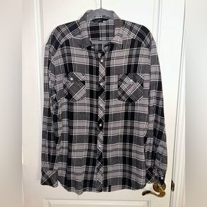 Straight Faded Black and Gray Mens Flannel Button Down Shirt Size XL